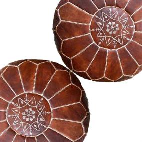 img 4 attached to Set of 2 Moroccan Leather Poufs - Handmade Footstools for Your Living Room in Dark Brown - Unstuffed and Ready to Transform your Space!