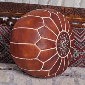 img 3 attached to Set of 2 Moroccan Leather Poufs - Handmade Footstools for Your Living Room in Dark Brown - Unstuffed and Ready to Transform your Space!