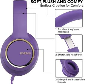 img 1 attached to 🎧 RORSOU R8 On-Ear Headphones: Lightweight Folding Stereo Bass Headphones with Mic, Portable Wired Headphones for Smartphone Tablet MP3/4 (Purple)