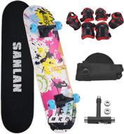 🛹 sanlan beginners skateboard set: 31''x 8'' complete standard skateboard + protective gear for kids teens, 7-layer canadian maple double kick concave for standard skateboarding and tricks logo