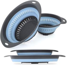 img 4 attached to Gemjia Colander Set - Convenient 2-Piece Folding Strainer Set in Blue, BPA-Free, Ideal for Pasta, Veggies, and Fruits