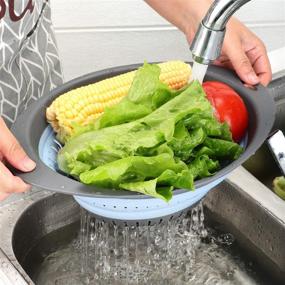 img 2 attached to Gemjia Colander Set - Convenient 2-Piece Folding Strainer Set in Blue, BPA-Free, Ideal for Pasta, Veggies, and Fruits