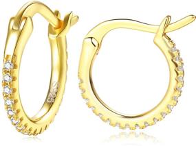 img 4 attached to 💎 Stylish Loop Hoop Studded Earrings – 18K Plating Sterling Silver, CZ Paved Huggies for Stacking – Perfect for Dainty 2nd Hole Earrings