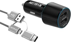 img 4 attached to 🔌 Premium Alloy Head Car Fast Charger with Dual Port 24W 4.8A USB Adapter, 12V-24V Cigarette Lighter Charger, and 1X3Ft Type C 2 in 1 Fast Charging & Data-transfer Cable - Compatible with Samsung, iPhone, Android | Arttron