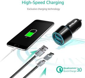 img 2 attached to 🔌 Premium Alloy Head Car Fast Charger with Dual Port 24W 4.8A USB Adapter, 12V-24V Cigarette Lighter Charger, and 1X3Ft Type C 2 in 1 Fast Charging & Data-transfer Cable - Compatible with Samsung, iPhone, Android | Arttron