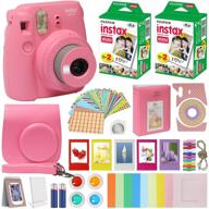📸 fujifilm instax mini 9 instant kids camera in flamingo pink with custom case and fuji instax film value pack (40 sheets) accessories bundle, color filters, photo album, assorted frames, selfie lens, and more logo