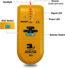 img 3 attached to 🔍 ALLOSUN TS73 3-in-1 LED Wood Stud Finder Multi Stud Scanner Electronic Stud Sensor Wire Cable Wall Metal Detector Finder for Home Decoration, Yellow