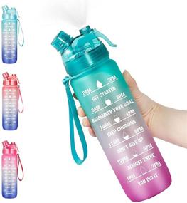 img 4 attached to Stay Hydrated With Bottle Bottle 32 oz Motivational Water Bottle - Time Marker & Spray Mist for Office, Gym, Running & Outdoor Sports (Green Purple)