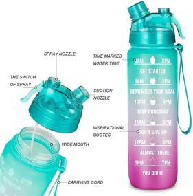 img 2 attached to Stay Hydrated With Bottle Bottle 32 oz Motivational Water Bottle - Time Marker & Spray Mist for Office, Gym, Running & Outdoor Sports (Green Purple)