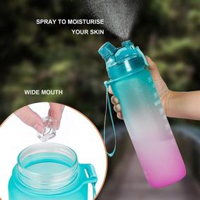 img 3 attached to Stay Hydrated With Bottle Bottle 32 oz Motivational Water Bottle - Time Marker & Spray Mist for Office, Gym, Running & Outdoor Sports (Green Purple)