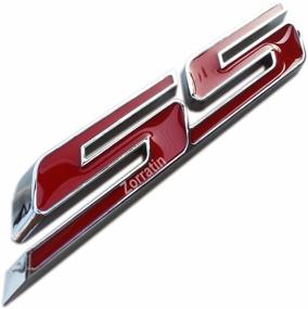 img 4 attached to Zorratin Slant SS Grill Side Trunk Emblem Badge Decal With Adhesive For Chevy IMPALA COBALT Camaro 2010-2015 [Red Letter With Chrome Trim]