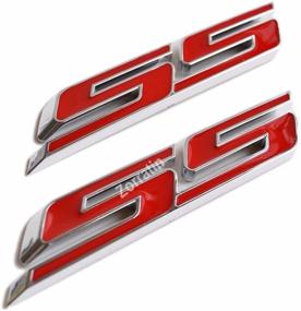 img 3 attached to Zorratin Slant SS Grill Side Trunk Emblem Badge Decal With Adhesive For Chevy IMPALA COBALT Camaro 2010-2015 [Red Letter With Chrome Trim]