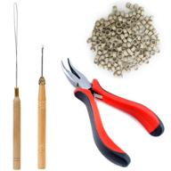 tihood hair extension kit: high-quality pliers, bead device, and 200pcs beige silicone lined micro rings logo