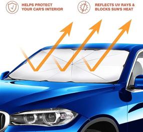 img 1 attached to BMK Car Windshield Sun Shade Umbrella 31X57IN – UV Blocking & Heat Reflecting Foldable Front Window Sunshade for Car, Truck, SUV – Keeps Vehicle Cool & Protects Interior