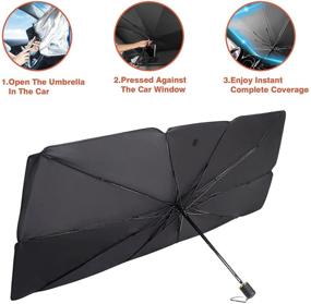 img 2 attached to BMK Car Windshield Sun Shade Umbrella 31X57IN – UV Blocking & Heat Reflecting Foldable Front Window Sunshade for Car, Truck, SUV – Keeps Vehicle Cool & Protects Interior