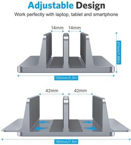 img 2 attached to 🖥️ OMOTON Updated Dock Version: Adjustable Vertical Laptop Stand for MacBook/Surface/Samsung/HP/Dell/Chrome Book (Up to 17.3 inch), Double Desktop Holder in Grey