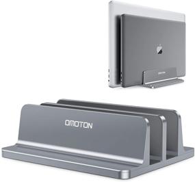 img 4 attached to 🖥️ OMOTON Updated Dock Version: Adjustable Vertical Laptop Stand for MacBook/Surface/Samsung/HP/Dell/Chrome Book (Up to 17.3 inch), Double Desktop Holder in Grey