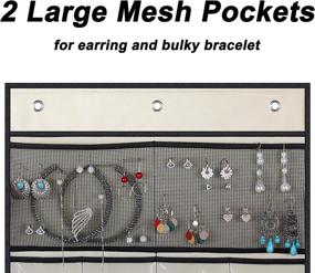 img 2 attached to 📌 KIMBORA Wall Jewelry Organizer: Beige Hanging Holder with Mesh Pockets, Loops, and Hooks for Earrings, Necklaces, Bracelets, and Rings