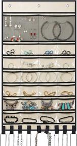 img 4 attached to 📌 KIMBORA Wall Jewelry Organizer: Beige Hanging Holder with Mesh Pockets, Loops, and Hooks for Earrings, Necklaces, Bracelets, and Rings