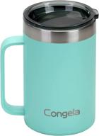 ☕️ 18oz stainless steel insulated coffee mug with oversized handle, gift box included - double wall travel cup with splash-proof tritan lid (seafoam) логотип