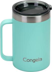 img 4 attached to ☕️ 18oz Stainless Steel Insulated Coffee Mug with Oversized Handle, Gift Box Included - Double Wall Travel Cup with Splash-Proof Tritan Lid (Seafoam)