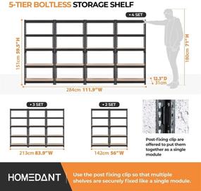 img 1 attached to 🗄️ HOMEDANT 5-tier Metal Shelving Unit – Adjustable Heavy Duty Storage Rack for Garage, Warehouse, Kitchen, Living Room, Pantry – Multipurpose Organizational Shelf – 28"W x 12.3"D x 59.5"H – 1Pack