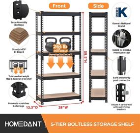 img 3 attached to 🗄️ HOMEDANT 5-tier Metal Shelving Unit – Adjustable Heavy Duty Storage Rack for Garage, Warehouse, Kitchen, Living Room, Pantry – Multipurpose Organizational Shelf – 28"W x 12.3"D x 59.5"H – 1Pack