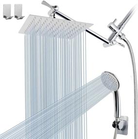img 4 attached to 🚿 High Pressure Shower Head Combo with 11-inch Extension Arm, 8-inch Rainfall Shower Head and Handheld Spray, Holder & 1.5M Hose, Dual Rainfall Showerhead Set in Chrome