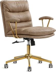 img 4 attached to 🪑 LEAGOO Double-Layer PU Padded Mid Back Office Desk Chair: Ergonomic Executive Chair with Adjustable Recline, Upholstered Armrests, and Swivel Feature (Khaki)