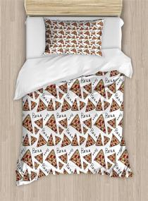 img 1 attached to 🍕 Hand-Drawn Pizza Duvet Cover Set by Ambesonne - Pizzeria Menu Fast Food Delicious Gourmet Eating Design - Twin Size 2 Piece Bedding Set with 1 Pillow Sham - Beige Black