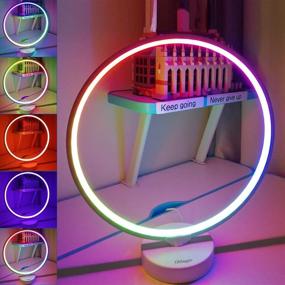img 3 attached to 🔦 OMaggie Modern Bedside Lamp - Dimmable Nightstand Lamp with 7 Vibrant RGB Colors, Remote Control, and Night Light for Kids Bedrooms, Living Rooms - Circle Desk Lamp