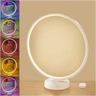 🔦 omaggie modern bedside lamp - dimmable nightstand lamp with 7 vibrant rgb colors, remote control, and night light for kids bedrooms, living rooms - circle desk lamp логотип