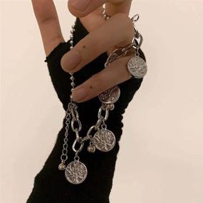 img 1 attached to 🌳 Statement Silver Tone Double Strand Tree of Life Bracelet – Punk Hip Hop Multilayer Charm Bangle