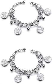 img 2 attached to 🌳 Statement Silver Tone Double Strand Tree of Life Bracelet – Punk Hip Hop Multilayer Charm Bangle