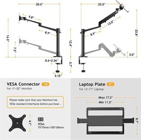 img 1 attached to 🖥️ SupeDesk Monitor Stand: Height & Angle Adjustable Gas Spring Arm for 17-32" Monitors & 12-17" Notebooks/MacBooks - Max Load 19.8lbs, Aluminum Alloy Design (3L Prob)