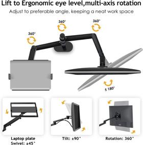 img 2 attached to 🖥️ SupeDesk Monitor Stand: Height & Angle Adjustable Gas Spring Arm for 17-32" Monitors & 12-17" Notebooks/MacBooks - Max Load 19.8lbs, Aluminum Alloy Design (3L Prob)