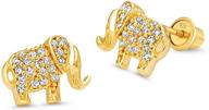 elephant cubic zirconia screwback girls earrings - 14k gold plated brass with sterling silver post logo