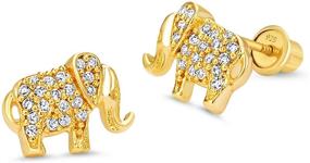 img 4 attached to Elephant Cubic Zirconia Screwback Girls Earrings - 14k Gold Plated Brass with Sterling Silver Post