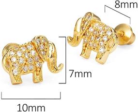 img 3 attached to Elephant Cubic Zirconia Screwback Girls Earrings - 14k Gold Plated Brass with Sterling Silver Post