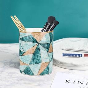 img 1 attached to 🖌️ Unibene Ceramic Pen Holder: Stylish Green Marble Desk Organizer and Makeup Brush Cup