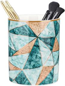 img 4 attached to 🖌️ Unibene Ceramic Pen Holder: Stylish Green Marble Desk Organizer and Makeup Brush Cup