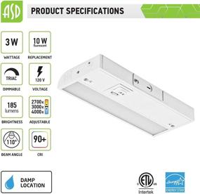 img 3 attached to Подсветка для кухонного шкафа ASD LED, 9 дюймов, диммируемая, на проводе/с возможностью подключения к розетке, с 3 вариантами цветовой температуры - 2700K, 3000K, 4000K, связывающиеся светильники для кухни, 3 Вт, сертификат ETL и Энергетическая звезда, белое покрытие