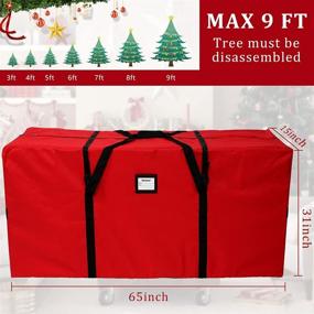 img 3 attached to AerWo Extra Large Christmas Tree Storage Bag - Fits Up to 9 Ft Artificial Trees - Heavy-Duty Waterproof 600D Oxford Xmas Holiday Tree Storage Container (65” x 31” x 15”, Red)