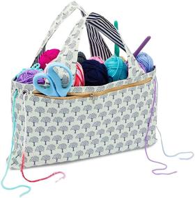 img 4 attached to Cotton Yarn Storage Tote Bag with Pockets, Portable Knitting Organizer (16.5 x 9.4 Inches)