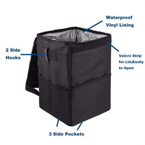 img 2 attached to 🚗 Vemote Car Garbage Can: Waterproof Trash Bin with Lid and Storage Pockets (Large)