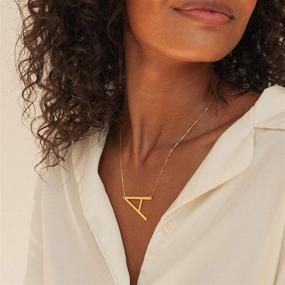 img 1 attached to ✨ 18K Gold Plated Large Sideways Initial Necklace - KissYan Big Letters Pendant Necklace with Script Name Monogram - Minimalist Jewelry Gift for Women (A-Z 26 Letters)