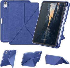 img 4 attached to 🔵 DTTO Case for iPad Mini 6th Gen 8.3 Inch 2021 with Pencil Holder: Dark Blue Magnetic Standing Cover with TPU Back Shell & Wireless Charging [Auto Wake/Sleep]
