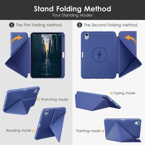 img 2 attached to 🔵 DTTO Case for iPad Mini 6th Gen 8.3 Inch 2021 with Pencil Holder: Dark Blue Magnetic Standing Cover with TPU Back Shell & Wireless Charging [Auto Wake/Sleep]