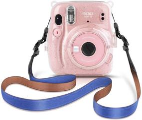 img 4 attached to CELION Clear Mini Camera Case For Fujifilm Instax Mini 11 Instant Film Camera - Equipped With Tough Denim Shoulder Strap (Glitter Blue Denim)