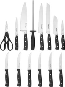 img 3 attached to 🔪 Набор ножей Cuisinart Triple Rivet Collection из 15 предметов с деревянным блоком - Черный